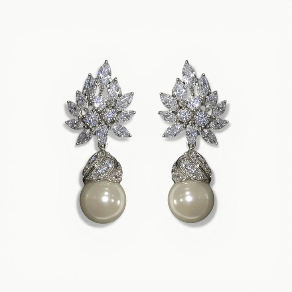 Pearl Floral Statement Drop Earrings - ratnalijewels