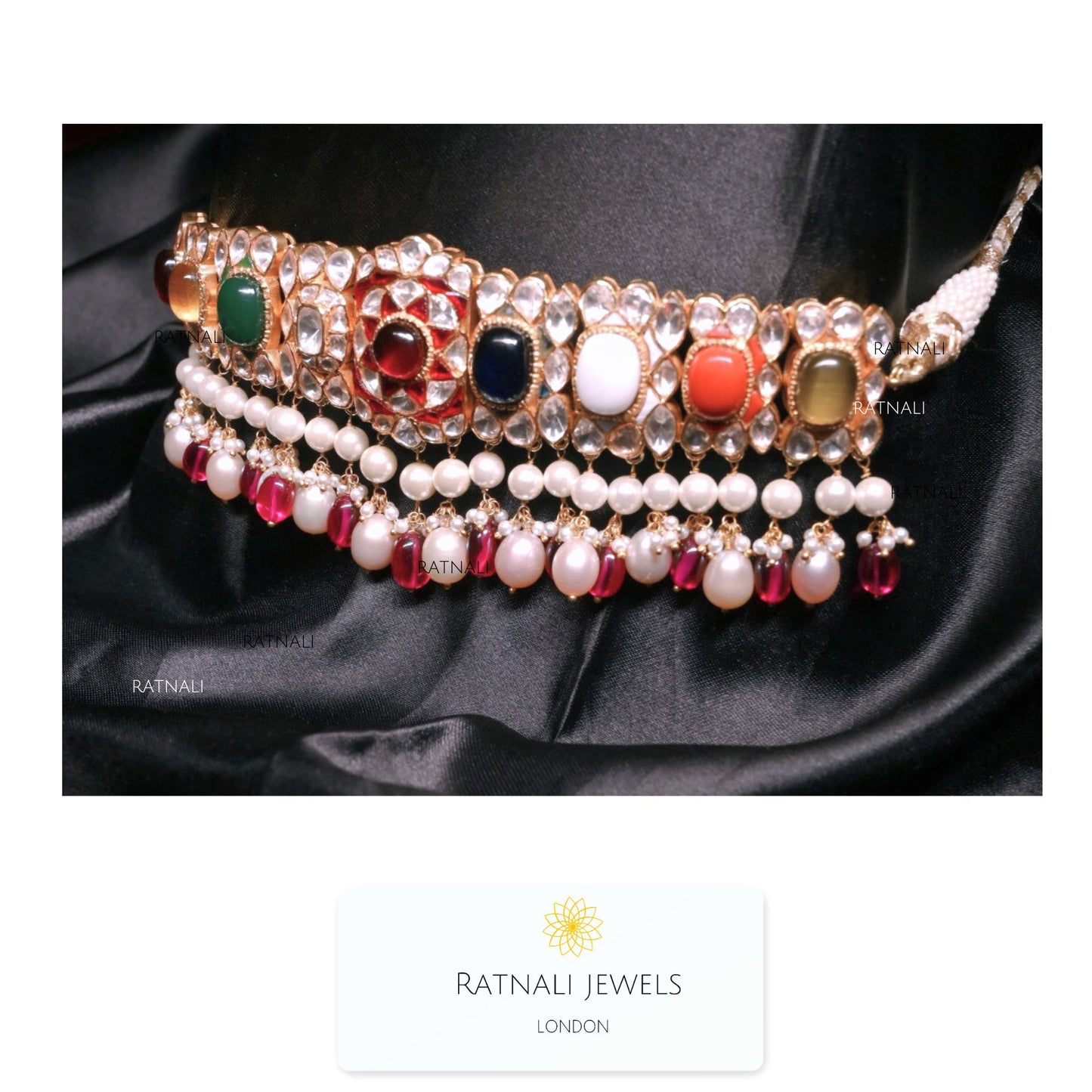 Navya | Navratan Polki Jadau Necklace Set - ratnalijewels