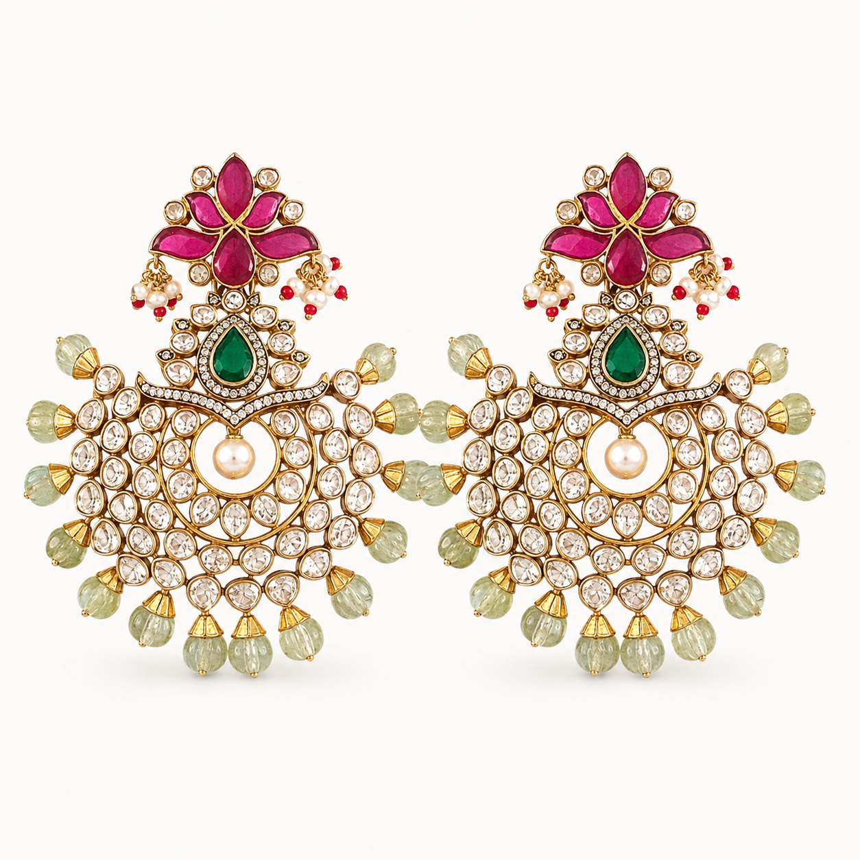 Ruby, Emerald & Polki Chandbali Earrings