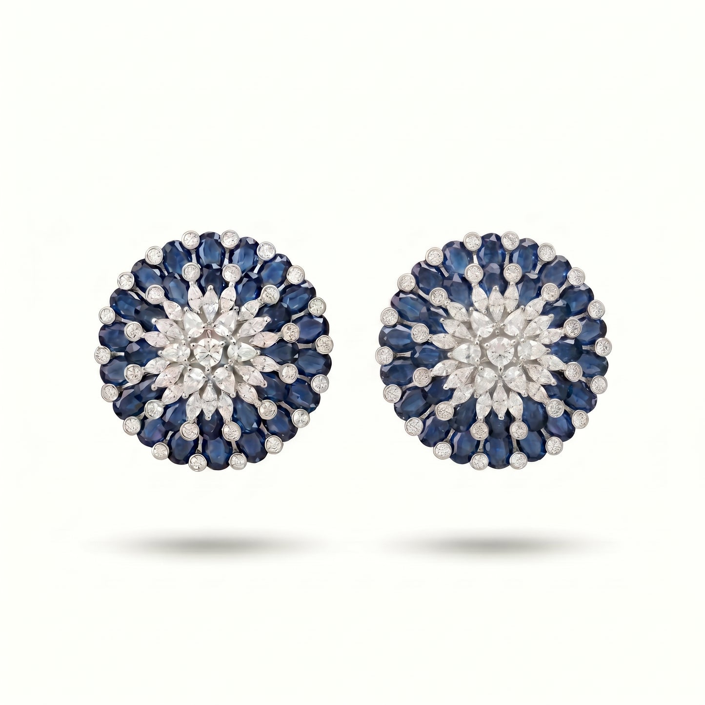 Round Sapphire Floral Stud Earrings - ratnalijewels
