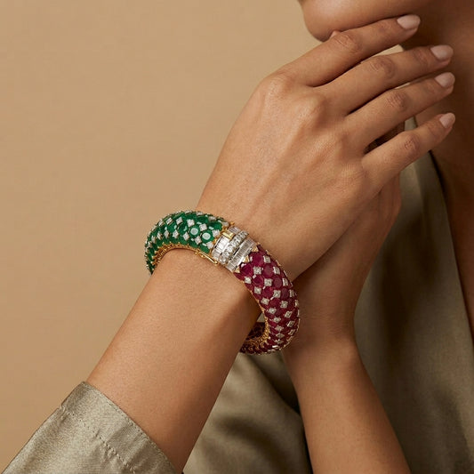 Emerald and Ruby Statement Kada Bangle - ratnalijewels