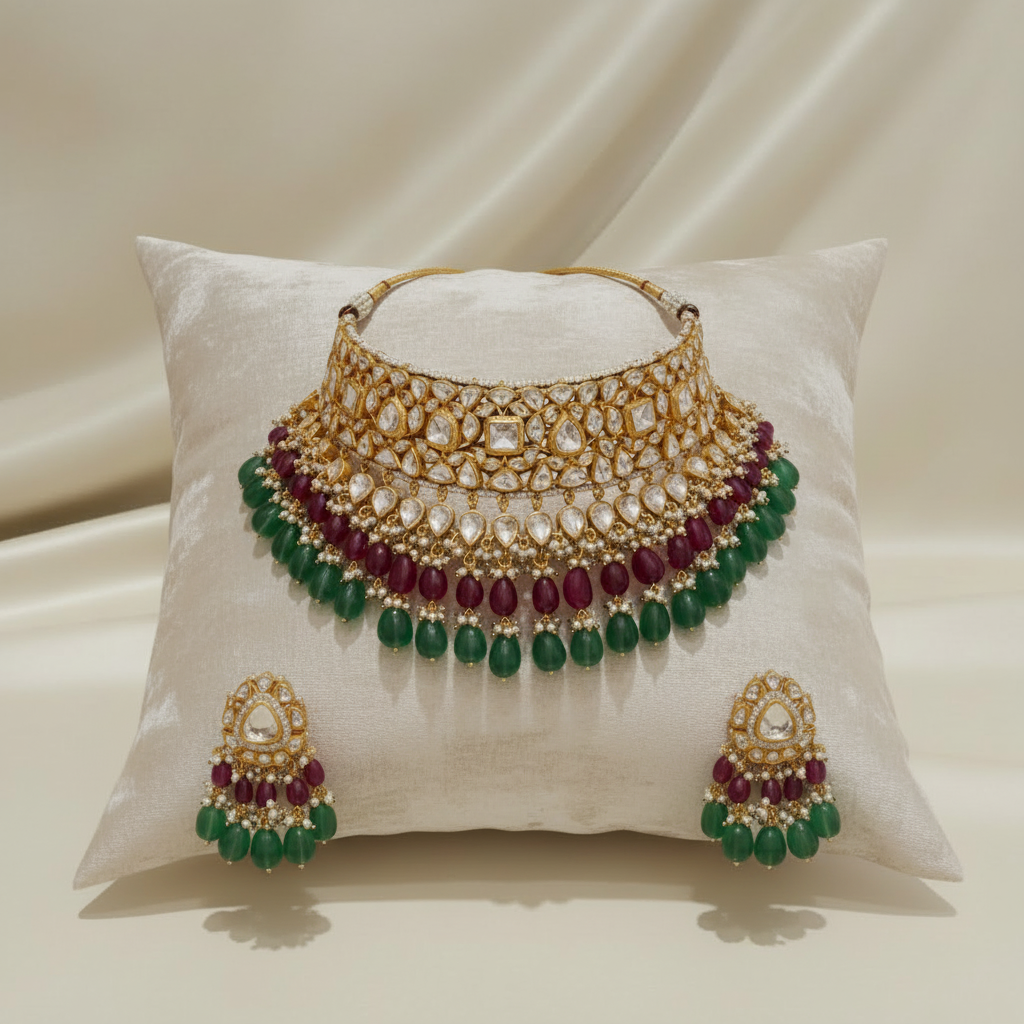 Polki Jadau Ruby and Emerald Bridal Set