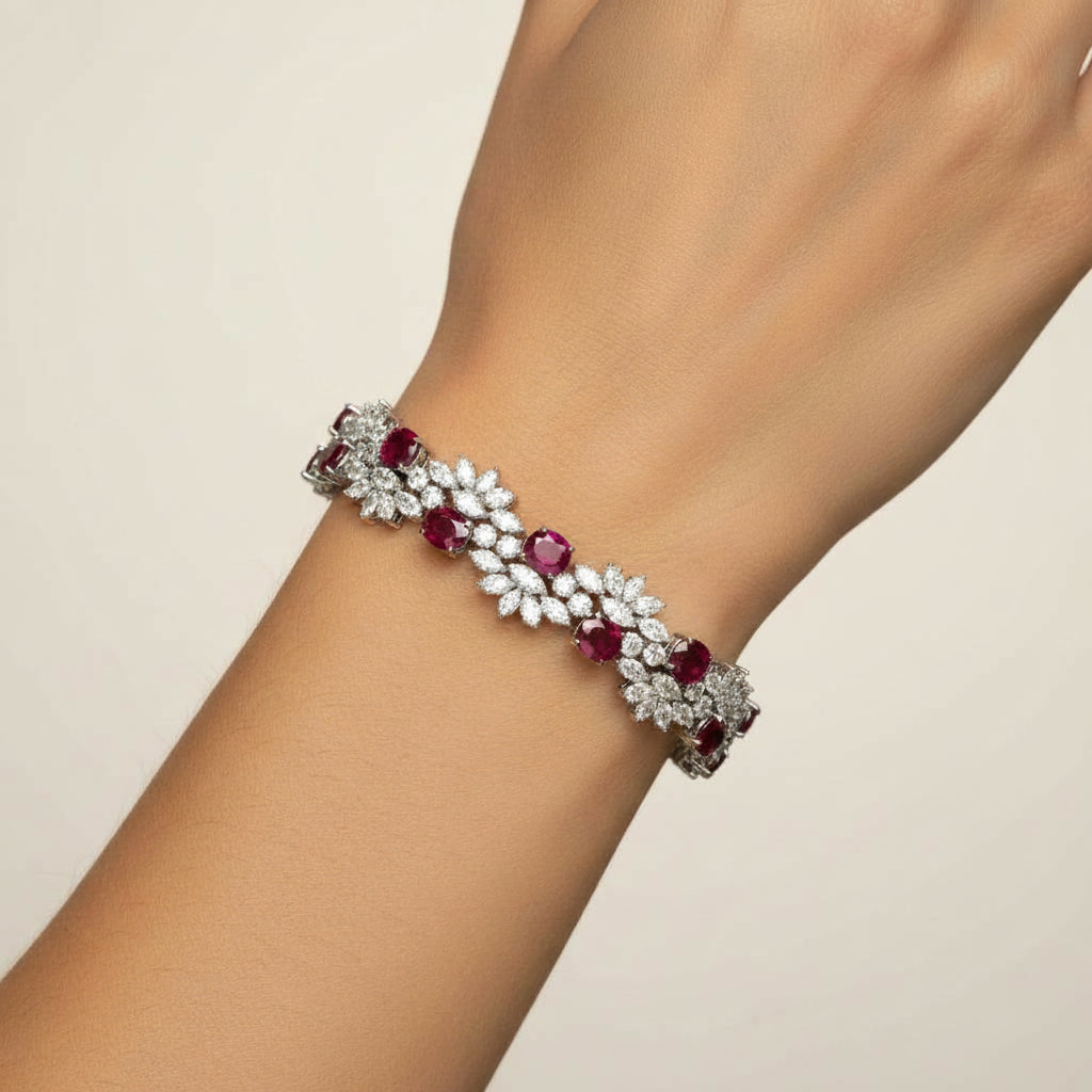 Floral Cluster Gemstone Tennis Bracelet - ratnalijewels