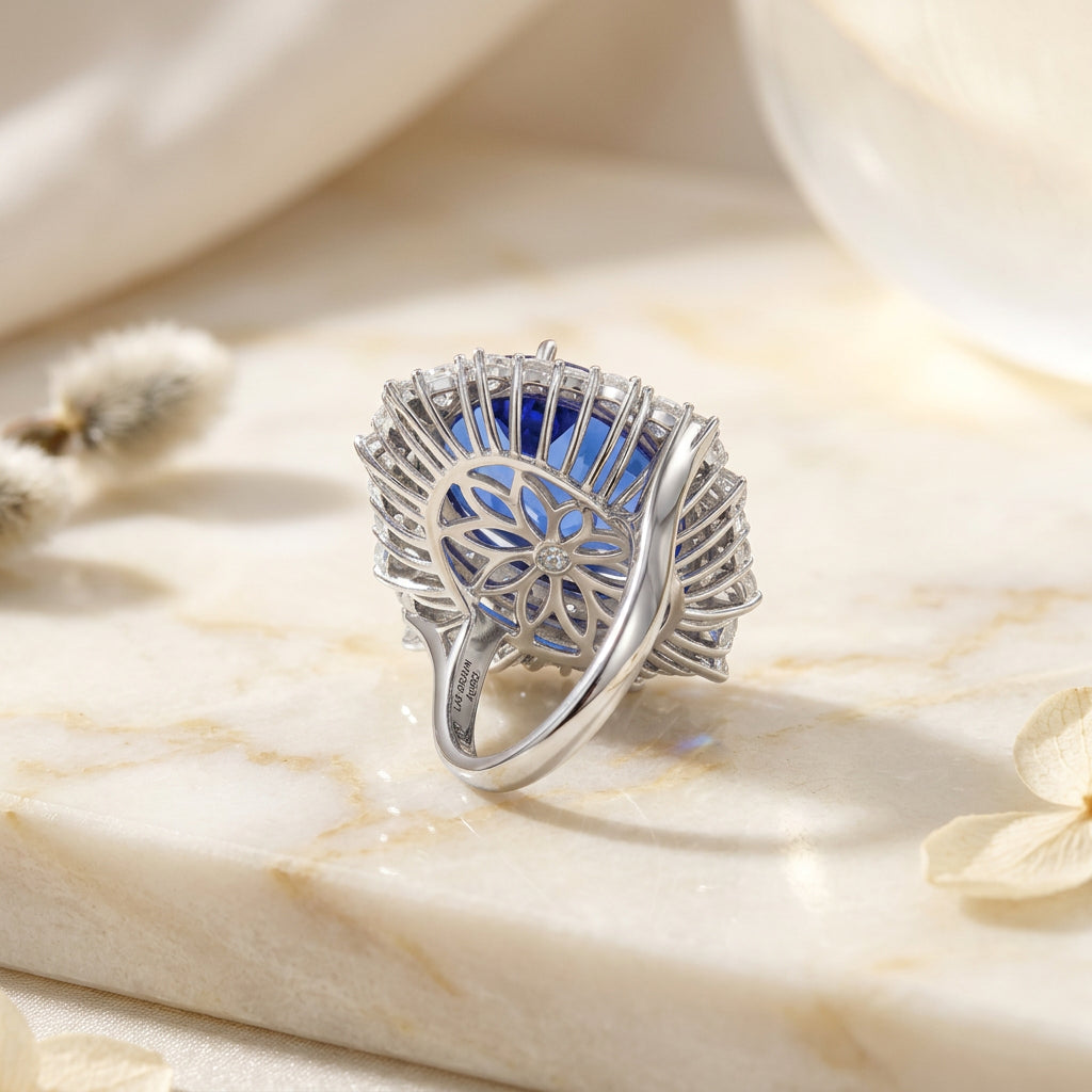 Lab Grown Blue Sapphire Silver Ring view 5 - Ratnali Jewels