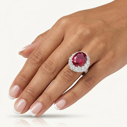 Lab Grown Ruby Statement Silver Ring view 3 - Ratnali Jewels