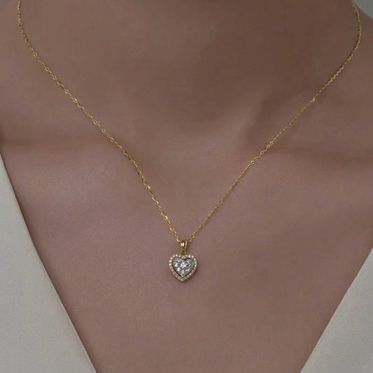 Moissanite Halo Heart Necklace, view 5, Ratnali Jewels
