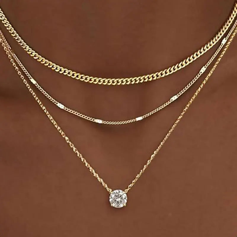 Moissanite Layered Necklace Set in 14K Gold Filled, view 7, Ratnali Jewels