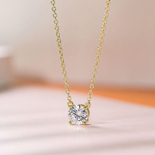 Moissanite Mini Solitaire Necklace in 925 Sterling Silver, view 2, Ratnali Jewels