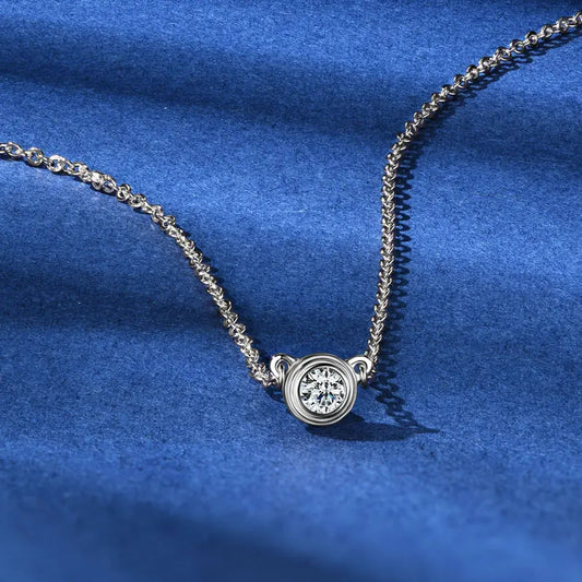 Moissanite Solitaire Necklace in Sterling Silver, view 2, Ratnali Jewels