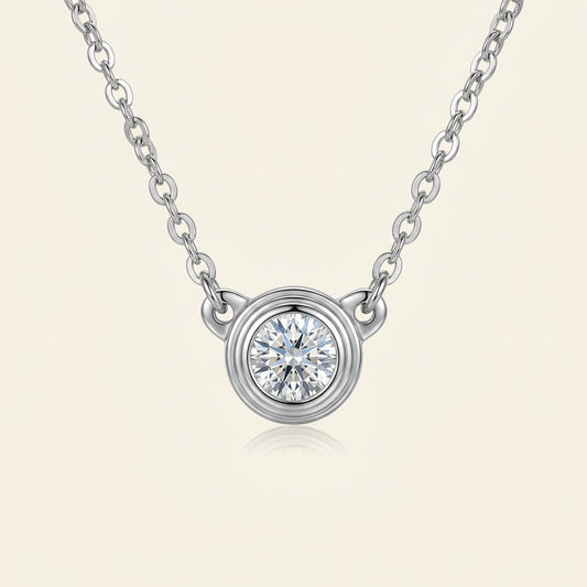 Moissanite Bezel Solitaire Necklace, 3 mm stone in silver