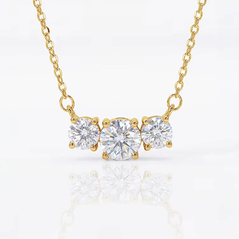 Moissanite Three Stone Pendant Necklace in 14K Gold Filled, view 7, Ratnali Jewels