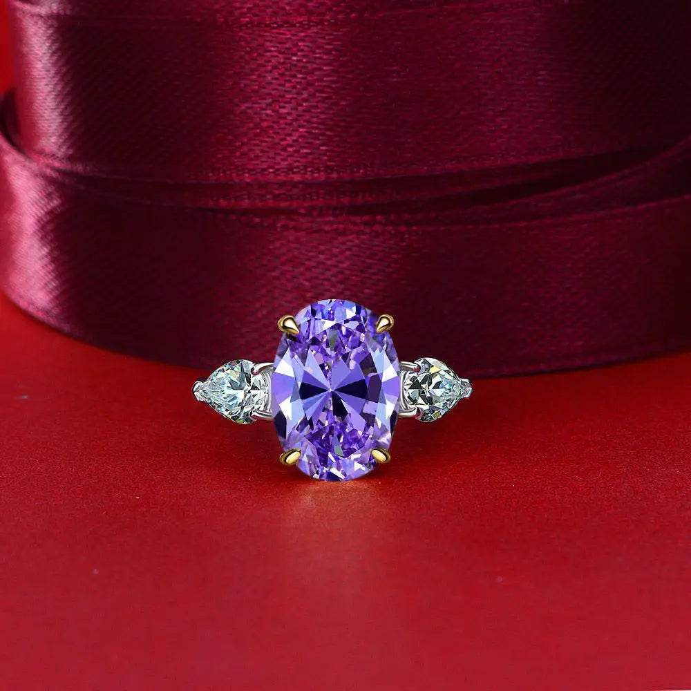 Purple oval cut simulated diamond silver ring on red fabric - Ratnali Jewels