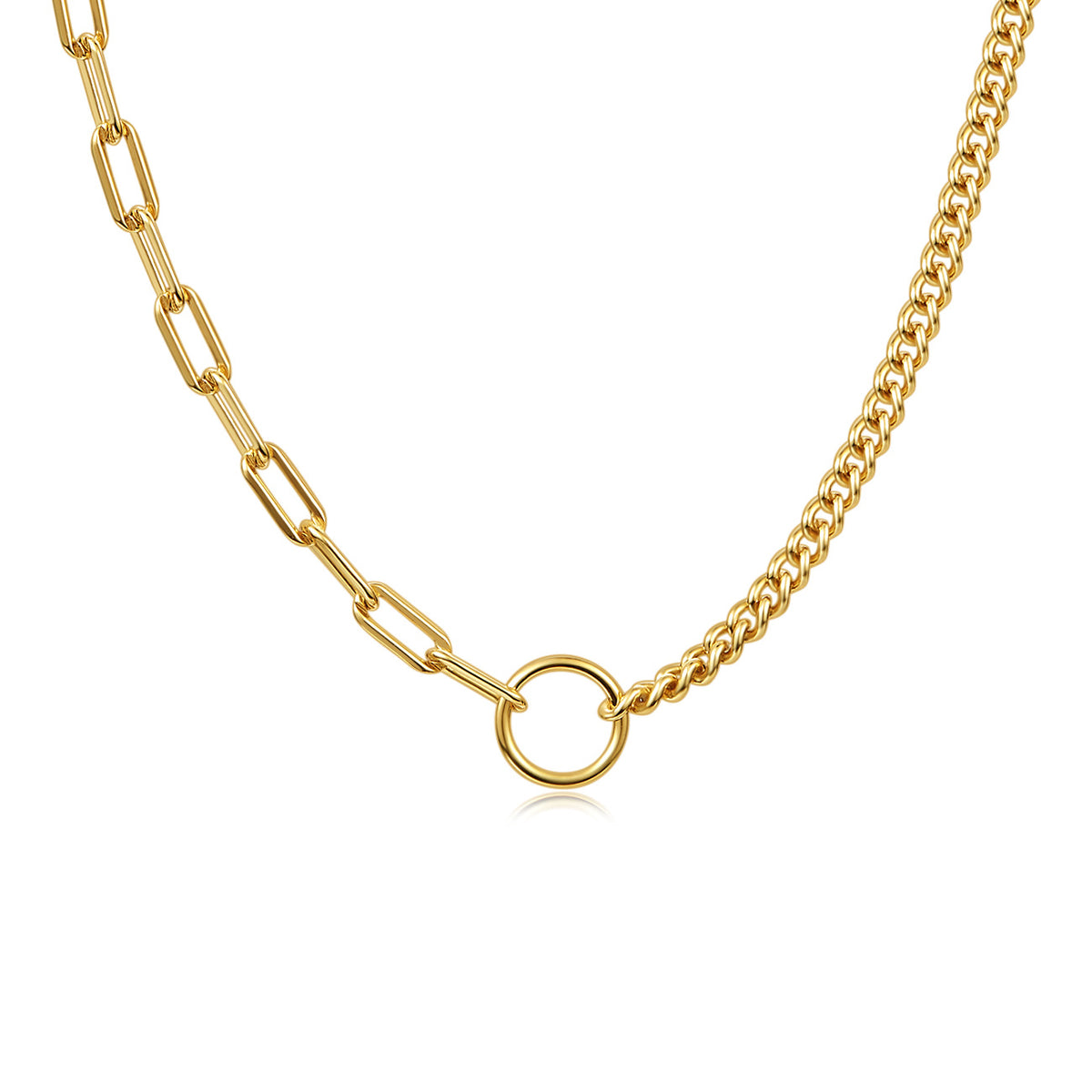 Mixed Link Chain Necklace in 925 sterling silver. Paperclip links meet a fine curb chain in an asymmetric design.