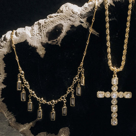 Rope Chain Moissanite Cross Necklace in 14K Gold Filled, view 2, Ratnali Jewels