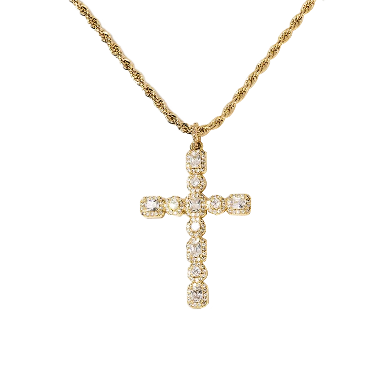 Rope Chain Moissanite Cross Necklace in 14K Gold Filled, view 7, Ratnali Jewels
