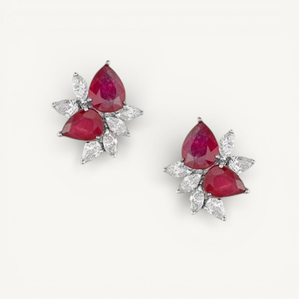 Pear Ruby Spray Cluster Stud Earrings - ratnalijewels
