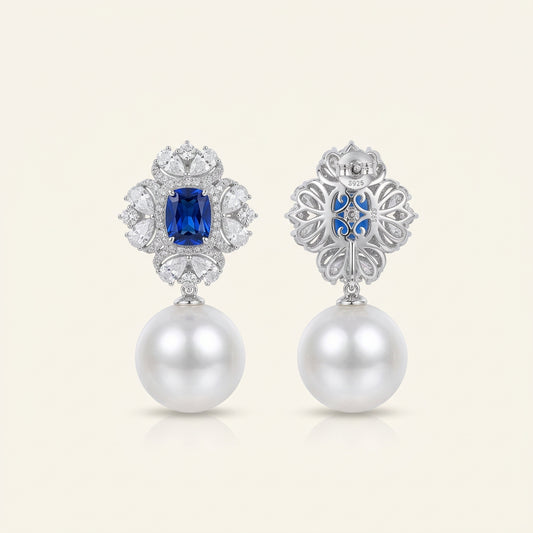 Sapphire Blue CZ Pearl Drop Earrings view 6 - Ratnali Jewels