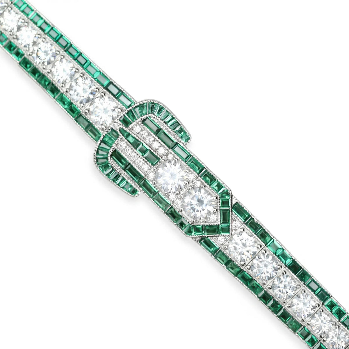 Emerald link bracelet in sterling silver, detail