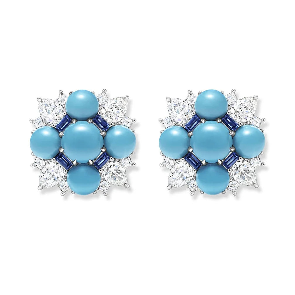 Turquoise stud earrings in sterling silver, detail