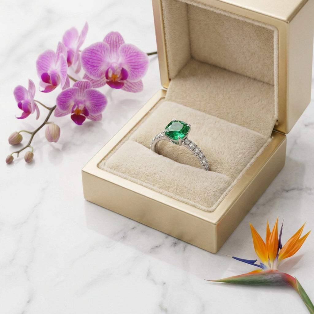 Square Cut Lab Grown Emerald Silver Ring view 4 - Ratnali Jewels
