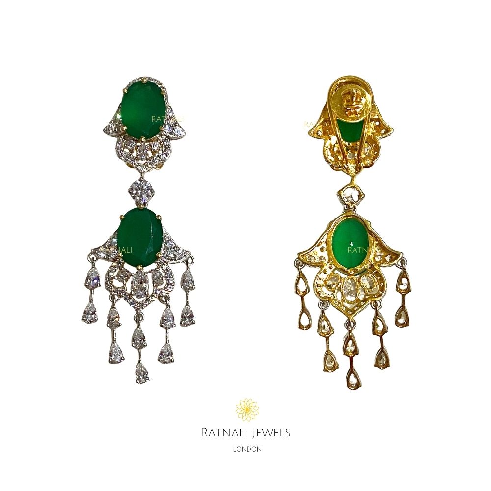 Gia | Semi precious Emerald drop diamond look earrings in real silver - ratnalijewels