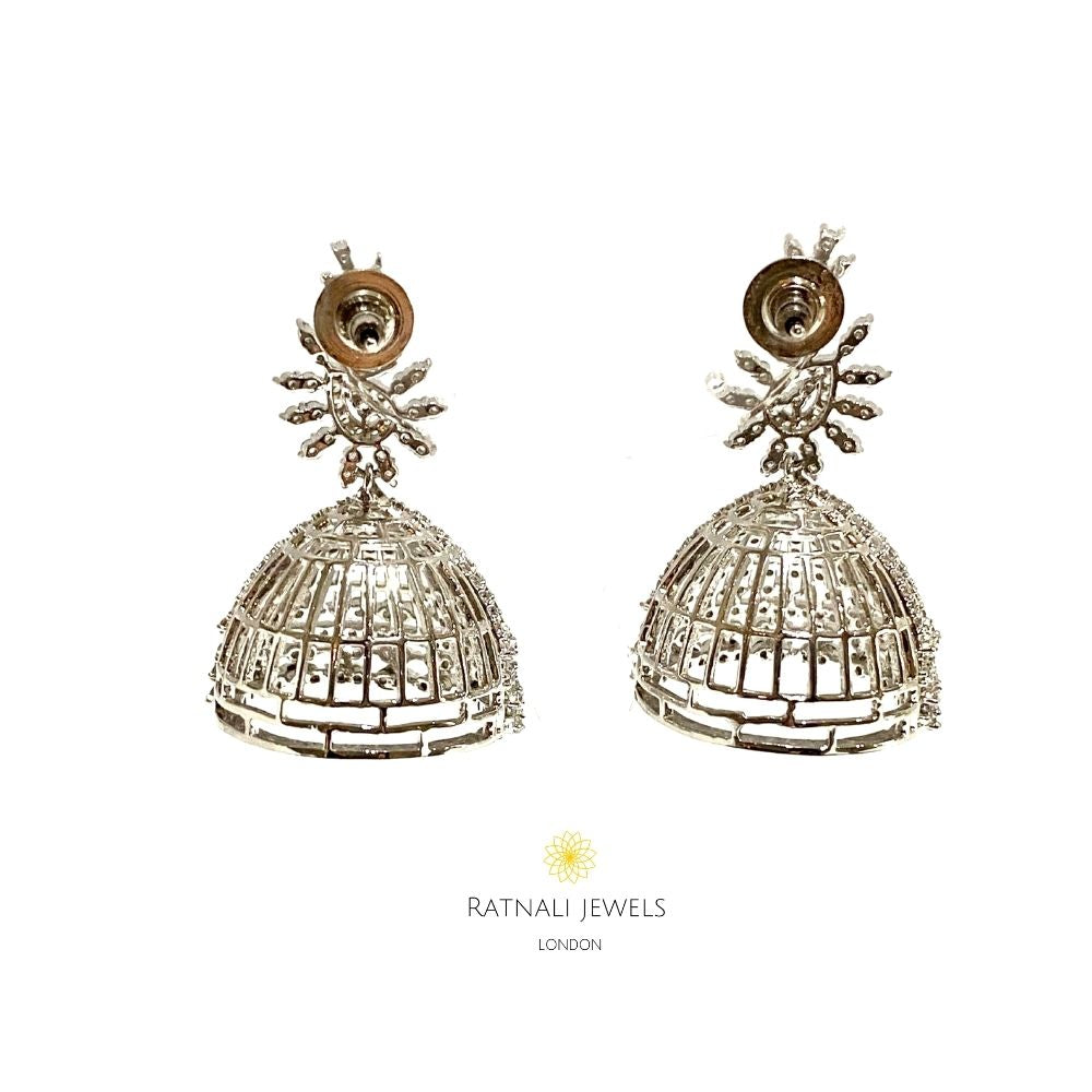 Silver diamond jhumka earrings