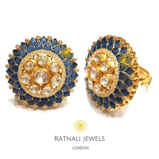 Moissanite Polki silver ring