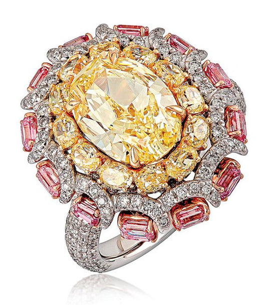 Simulated diamond & citrine colour gem stone cocktail ring, Rings - Ratnali Jewels
