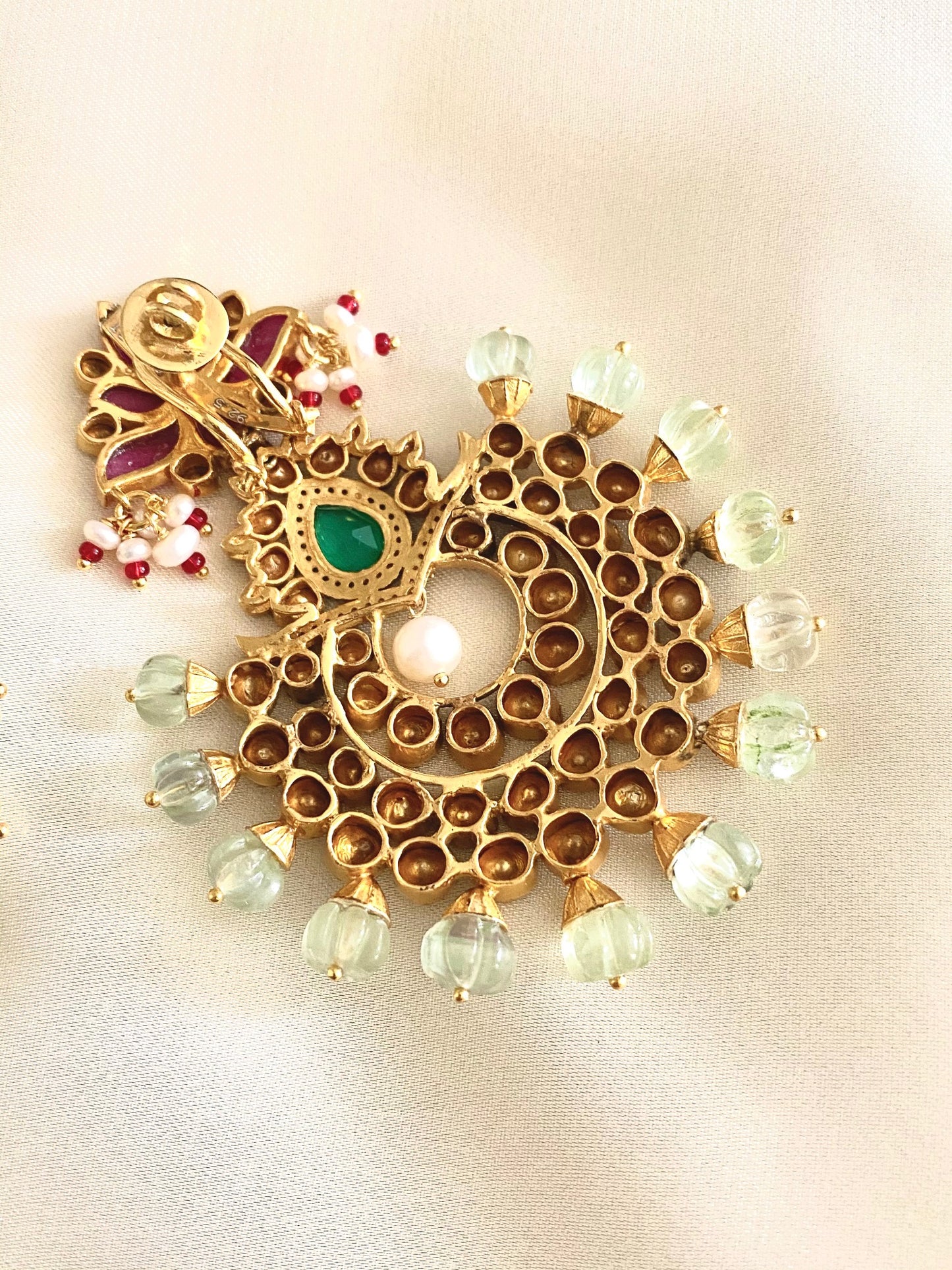 Jaipur | Real Silver Moissanite Polki Jadau Earrings - ratnalijewels