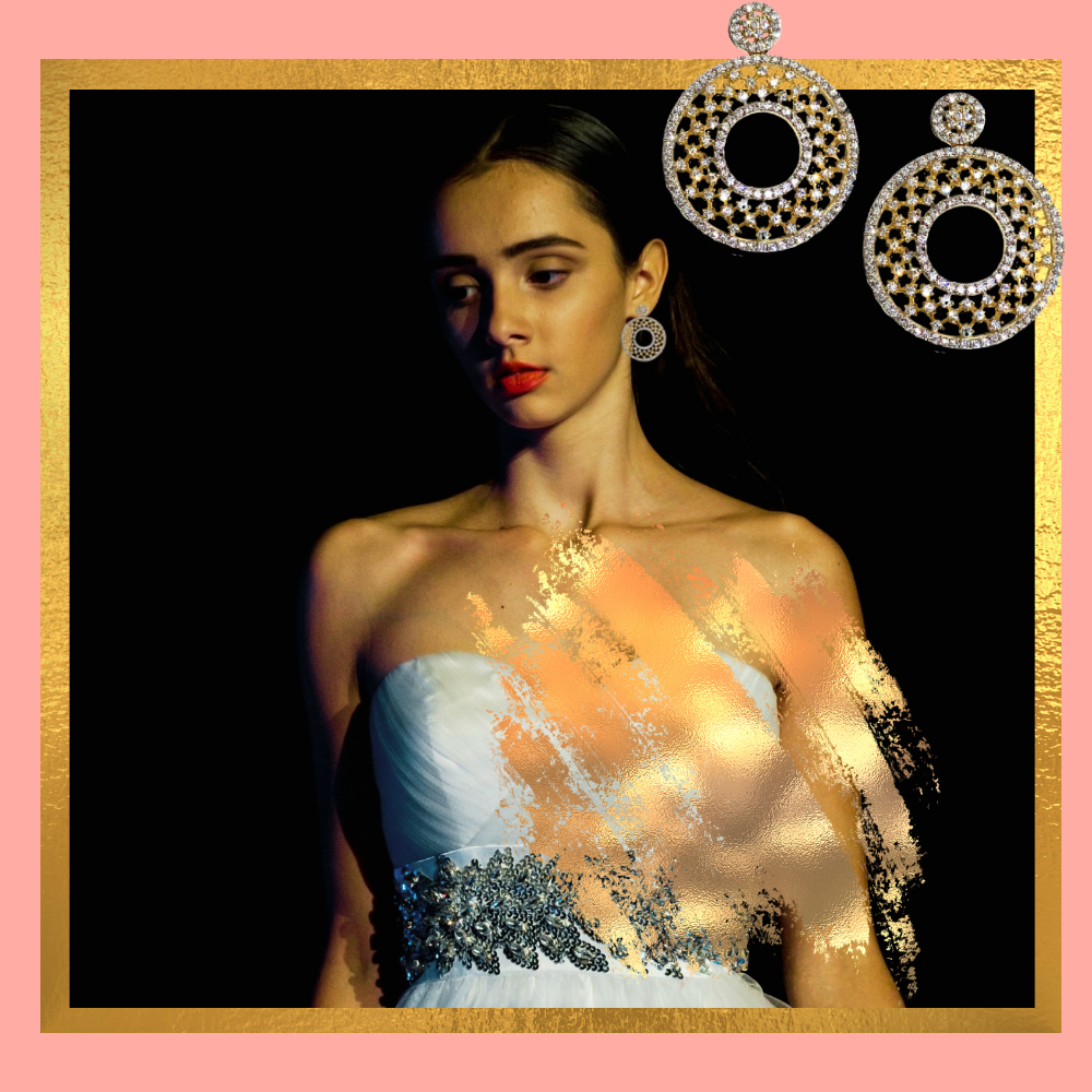 Gold Plated Galaxy dangler earrings with cubic zirconia - ratnalijewels