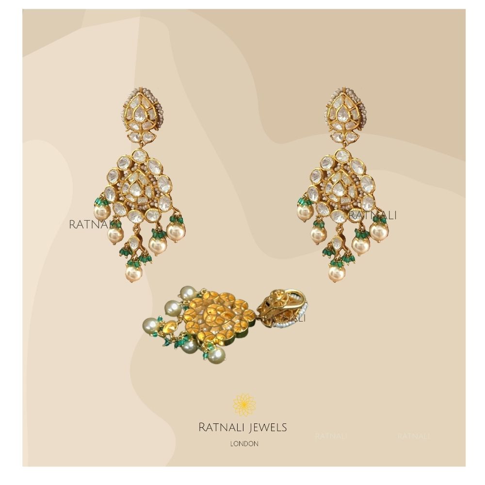 Rohini Jaipur | Moissanite Polki Choker Necklace set in Gold plated Real Silver - ratnalijewels