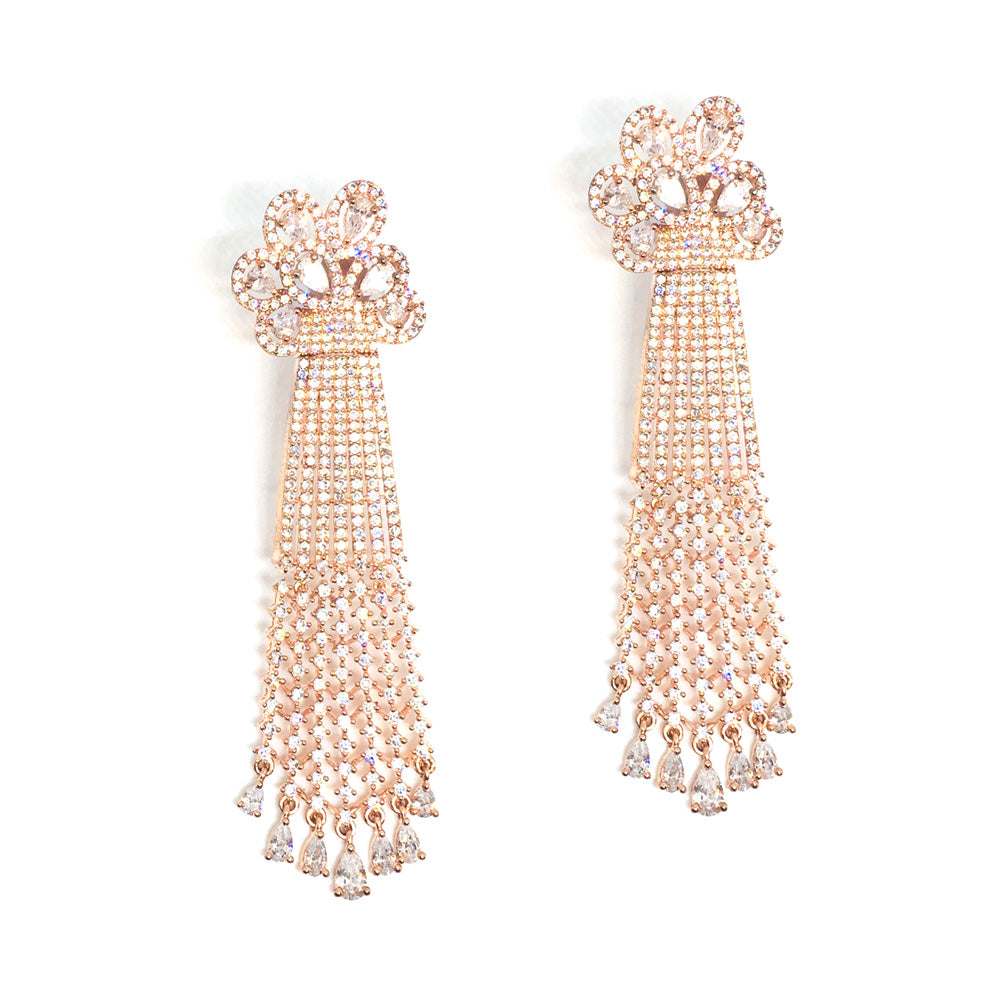 Rose gold plated high end cubic zirconia diamond danglers