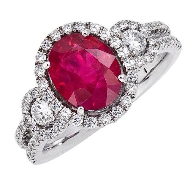 Rubilite cubic zirconia simulated diamond silver ring