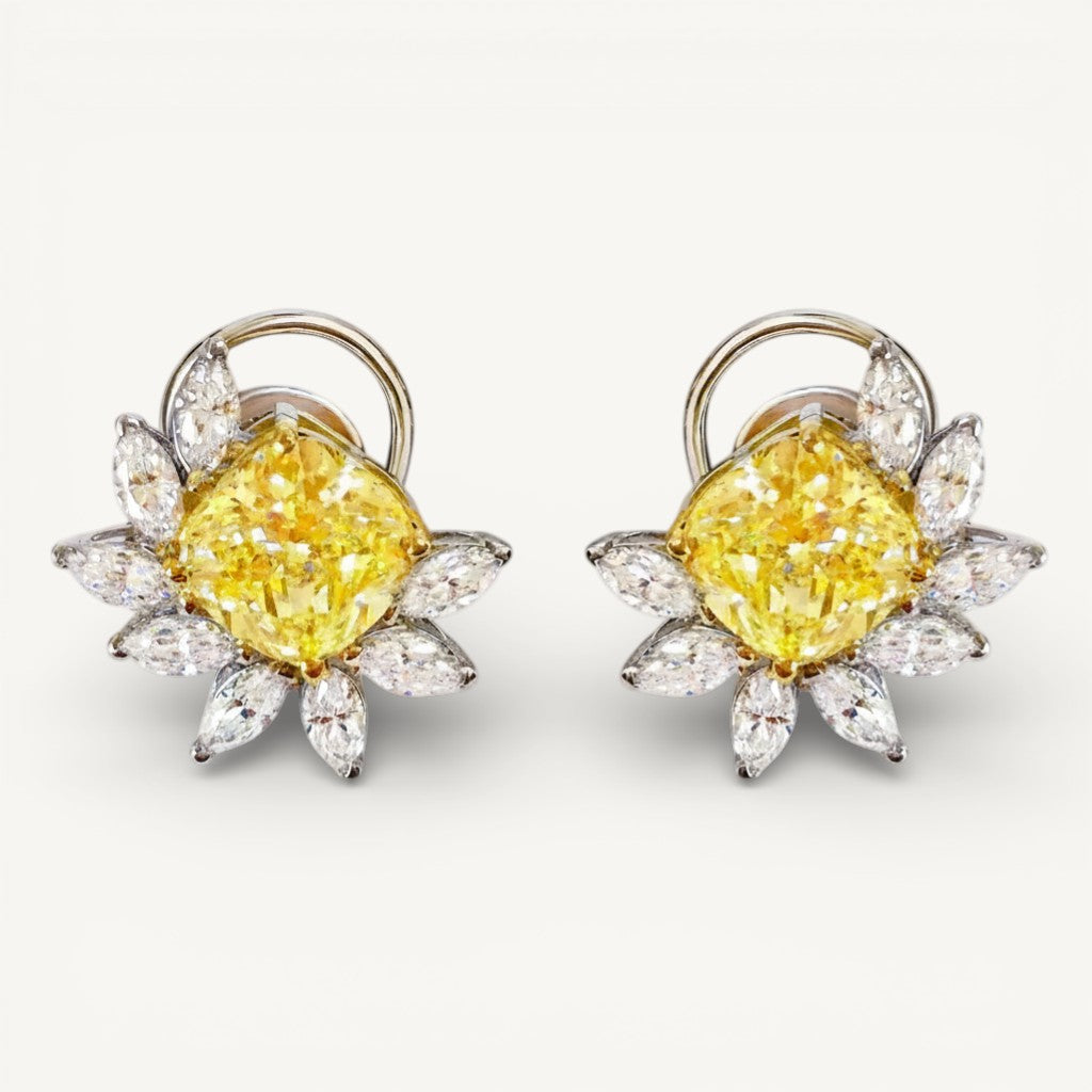 simulated citrine yellow diamond silver stud earrings