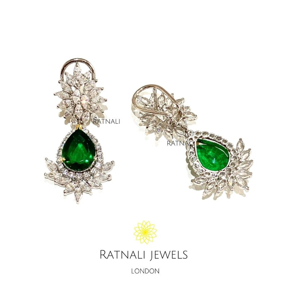 Zinnia | Emerald and Diamond Pear Drop Earrings - ratnalijewels