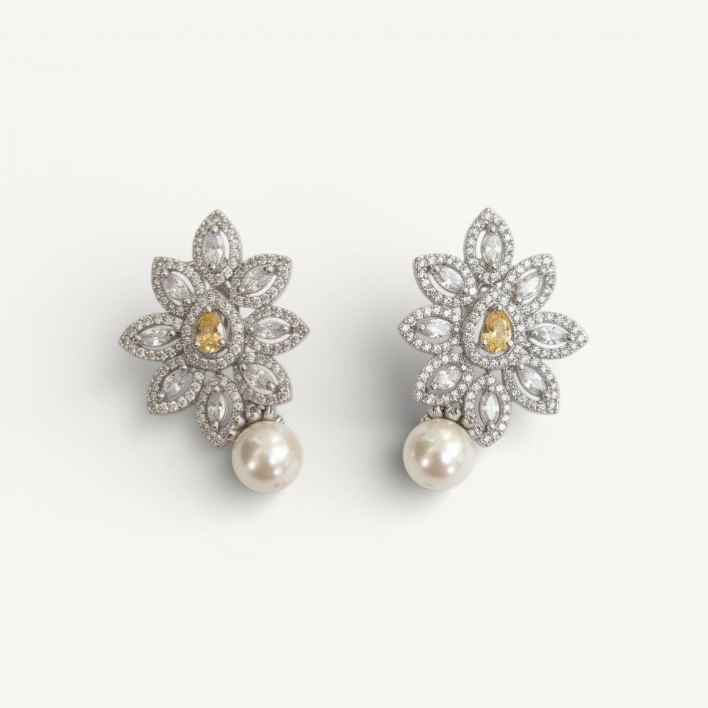 pearl drop cubic zirconia earrings