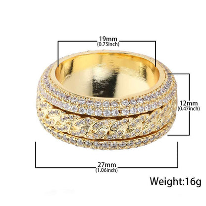 18K gold inlaid zircon with rotatable design trendy light luxury style ring