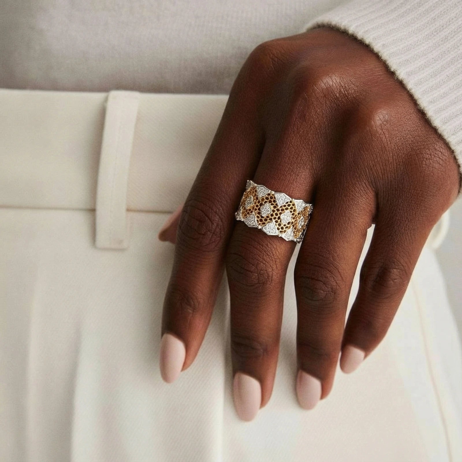 Honeycomb Crystal Power Ring - ratnalijewels