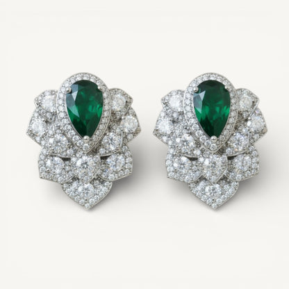 Cubic Zirconia diamond green earrings leaf 