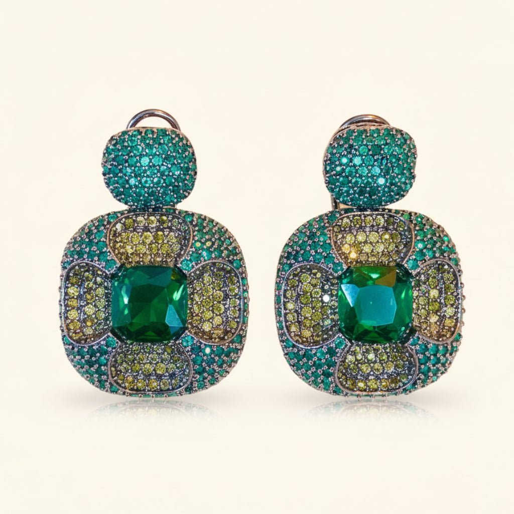 Cubic Zirconia diamond green faux gemstone statement stud earrings, Diamond stud earrings. - ratnalijewels