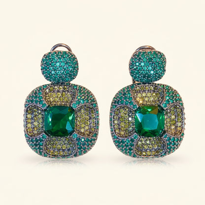 Cubic Zirconia diamond green faux gemstone statement stud earrings, Diamond stud earrings. - ratnalijewels