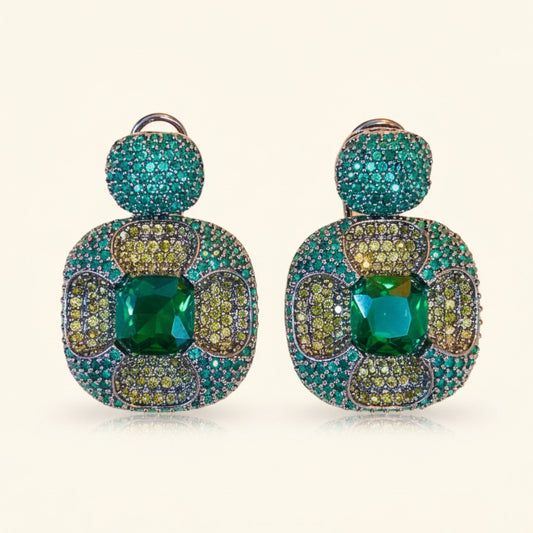 Cubic Zirconia diamond green faux gemstone statement stud earrings, Diamond stud earrings. - ratnalijewels