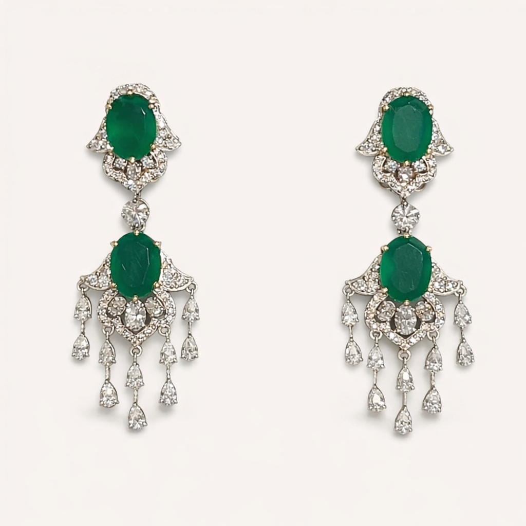 Emerald Green Onyx Dangler Earrings - ratnalijewels
