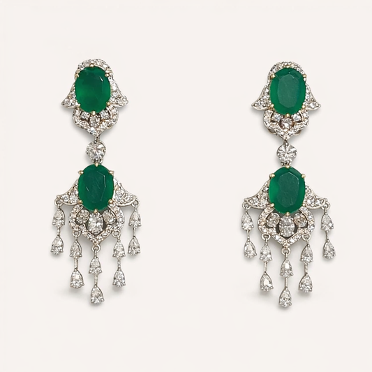 Emerald Green Onyx Dangler Earrings - ratnalijewels