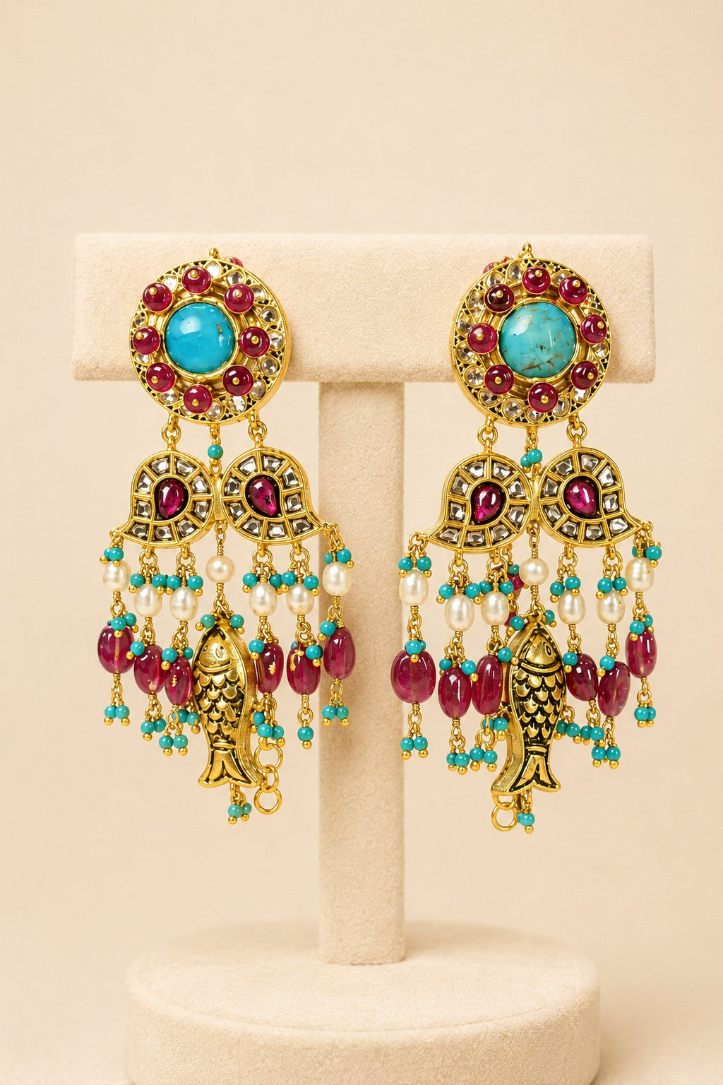 Polki Jadau Statement Gold Earrings