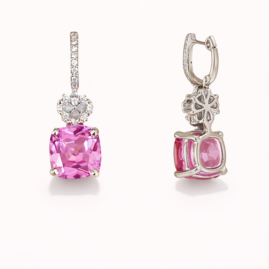 Pink Cushion Drop Earrings - ratnalijewels