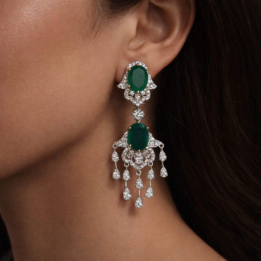 Emerald Green Onyx Dangler Earrings - ratnalijewels