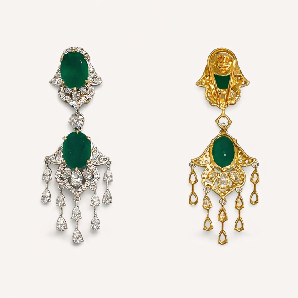 Emerald Green Onyx Dangler Earrings - ratnalijewels