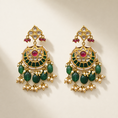 24K Gold Thappa Diamond Polki Necklace Set - ratnalijewels