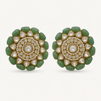 Emerald Polki Flower Stud Earrings - ratnalijewels